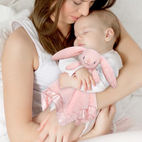 Image of Baby Security Blanket Soft Plush Baby Bunny Snuggle Toy Lovely Stuffed Animals Shower Gift for Boys Girls Newborn Infants, Pink 16 Inch