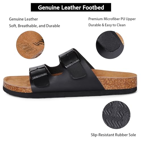 mazeskin Women's Genuine Leather Orthopedic Slide Sandals with Arch Support, Double Strap Summer Shoes with Adjustable Buckle and Comfortable Orthotic Footbed3
