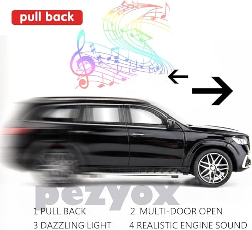 Image of 1 /24 Benz GLS63 AMG Model Car,Zinc Alloy Diecast Toy Car Pull Back with Light and Sound Toy Vehicle Door Can Be Opened (Black)