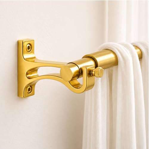 Image of Elite Aluminum Curtain Rod Brackets - Heavy-Duty Wall Mount Clamps for Curtain Rod Support for Door and Window Curtain Rods with Screw and Wall Plug - Pack of 2PCS (Gold Arc)