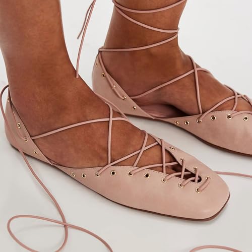 Dsevht Lace Up Ballet Flats for Women Elegant Round Toe Mary Janes Comfortable Slip-On Bow Ballerina Flat Shoes for Casual Office Date Night4