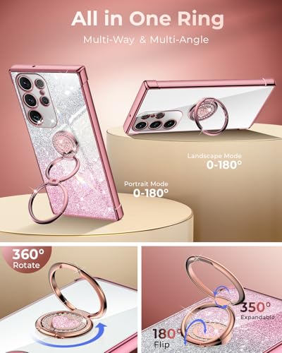 Image of XYZ for Galaxy S25 Ultra Case with Stand, for Samsung Galaxy S25 Ultra Case with Double Ring, Women Girls Bling Luxury Glitter Clear Phone Case Cover Heart for Samsung S25 Ultra, Rose Gold