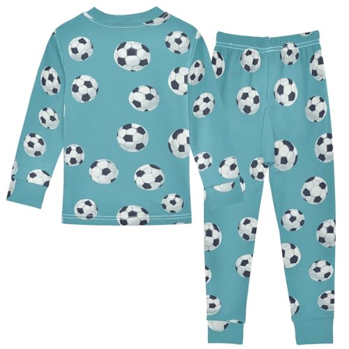 Fustylead Soccer Sport Background 2-Piece Cotton Pajama Set, Long Sleeve Top and Matching Bottom2