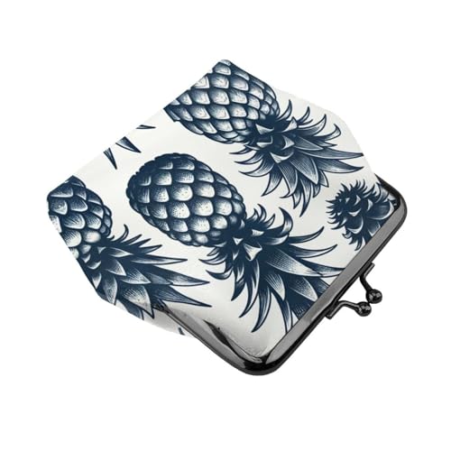 Pu Leather Buckle Coin Purse Pineapple-Navy-White Girls Kiss-Lock Change Purse Wallets3