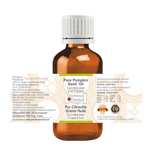 Image of Greenwood Essential Pure Pumpkin Seed Oil (Cucurbita pepo) | Cold Pressed | Natural | Undiluted | For Diluting Essential Oils | For Hair, Skin & Massage | Men & Women | 30ml