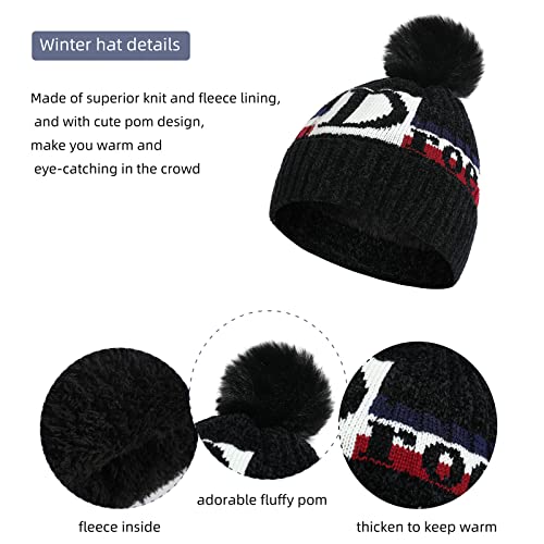 Yvechus 3 In 1 Winter Beanie Hat Scarf And Gloves Set Warm Knit Hat Thick Fleece Lined For Men Women (Nc Black+Gloves) #TOP1