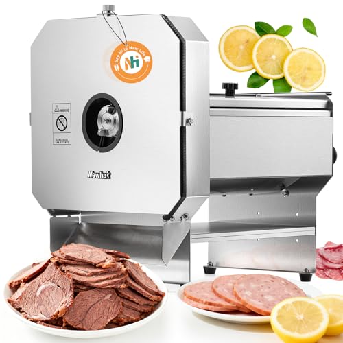 Newhai Commercial Deli Food Slicer Automatic Cooked Pork Beef Cutter Electric Vegetable & Fruit Slicing Machine 0-10mm Thickness Adjustable Commercial Block Cheese Cutter for Lunch Meat Ham Sauage