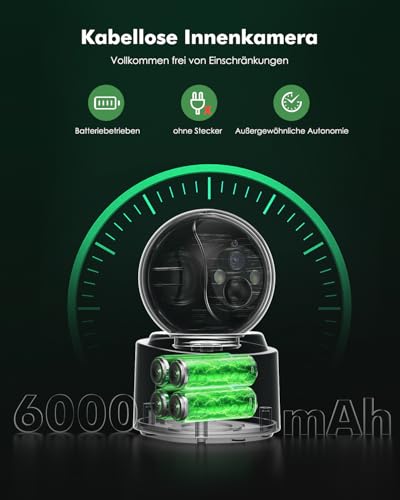 YESKAMOU 2,5K 4MP Überwachungskamera Innen Akku, 360° WLAN innenkamera mit akku, 2,4/5 GHz WiFi, 360° Kamera Indoor, Farb-Nachtsicht, Bewegungserkennung, Zwei-Wege-Audio, für Baby/Haustiere/Zuhause
