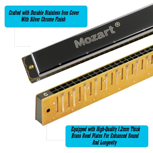 Image of Mozart Harmonica Mouth Organ Harp 24 Holes Key of C with Holder | Professional Mouth Organ Set for Beginners and Musicians | 1 Harmonica + 1 Holder (2 PCS Combo)