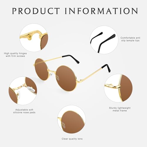 NACHLYNN Round Hippie Sunglasses Metal Border Circle Hippie Glasses UV380 Protection 70s Sunglasses for Men Women Party Favor3