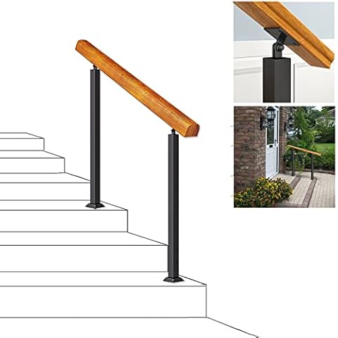 XIAOJIE Stair Railing Kit 1-4 Steps Wrought Iron Hand Railings for Steps, Front Porch Safety Hand Rail Wooden Handrail, Home Garden Corridor Lofts Decking Rail with Double Post Cover