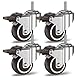 GBL Heavy Duty Lenkrollen mit 4 Bremsen + Schrauben - 50mm M10 x 25mm Bis zu 200kg - 4er-Pack Keine Bodenabdrücke Geräuschlose Lenkrollen für Möbel - Gummierte Trolley-Räder - Silberne Lenkrollen