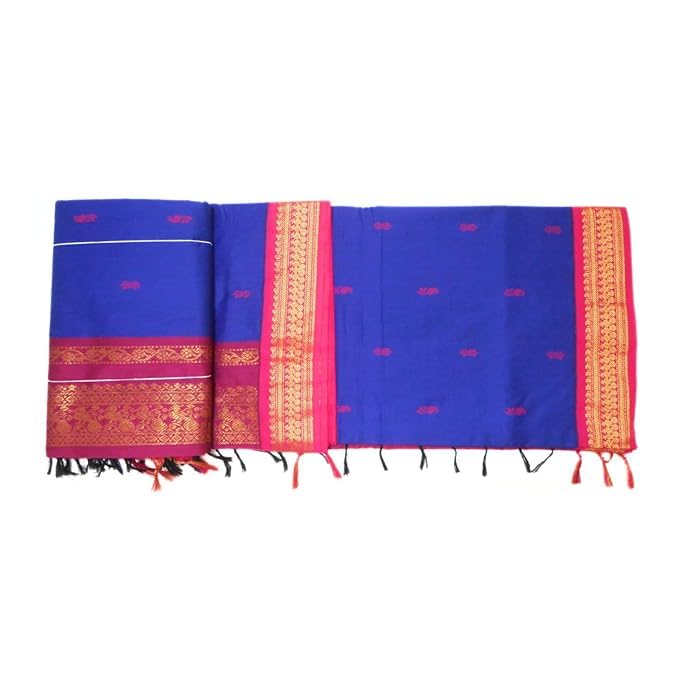 Image of Pure Kalyani Cotton Saree | Zari Border & Blouse Piece - Lata Gadwal Design | Traditional Saree