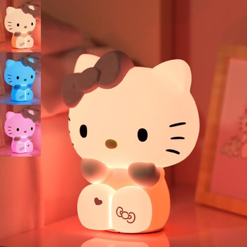 Kitty Night Light for Kids Gifts for Girls - 3 Colors LED Squishy Cute Lamp for Childrens Room Decor Silicone Nursery Nightlight Rechargeable Bedside Touch Lamp for Breastfeeding Girls Gifts