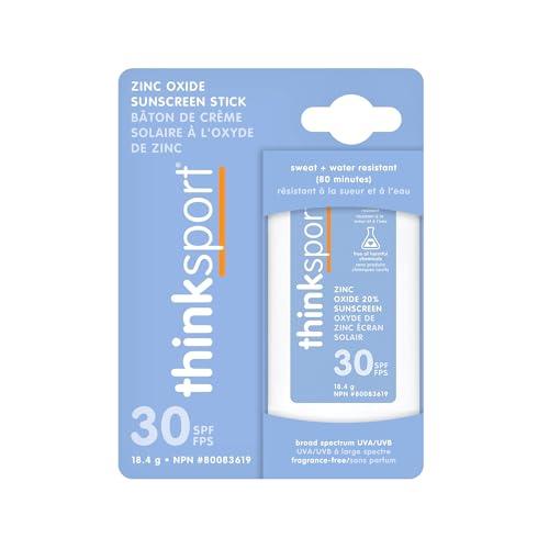 Thinksport SPF 30 Face & Body Mineral Based Sunscreen Stick – Safe, Natural, Water Resistant Sun Cream – Vegan, Reef Friendly Sun Protection for Sports & Active Use, 0.64oz