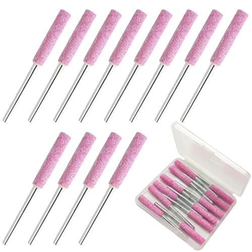 Affûteur Chaîne Tronçonneuse 4,8 mm, 12 Pierres Abrasives en Céramique avec Tige Métallique 3 mm, Pierres de Rechange pour Affûtage de Chaîne, Kit avec...