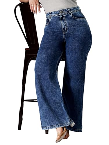 Image of Miss Chase A+ Women's High Rise Regular-Length Stretchable Denim Wide-Leg Shaping Jeans