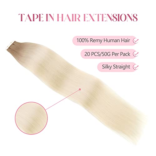 Image of Sixstarhair 20pc Tape-in Hair Extensions - Ombre Rooted Chestnut Brown to Ash Blonde Sunkissed [R6-60 20inch]