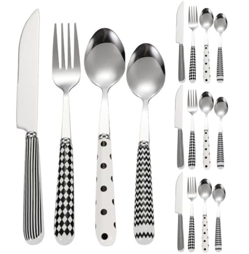 Romantic LOVE Ceramic Handle Stainless Steel Silverware Tableware Flatware Cutlery Set Steak Knife Fork Spoon Teaspoon (blend,16PCS)