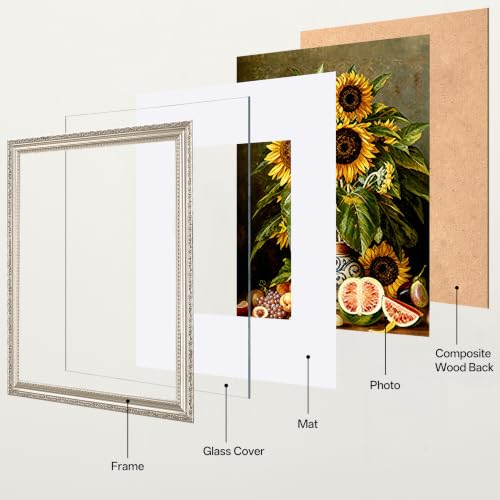 Image of eletecpro 11x14 Vintage Picture Frame, Glass Cover, Silver Beige, 2-Pack | Display Photo 8x10 with Mat or 11x14 without, Horizontal or Vertical, Tabletop or Wall Decor