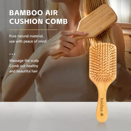 Image of KAIDAA Neem Bamboo Wooden Hair Brush Soaked in Amla & Bhringraj oil | Anti-Static Detangling Brush