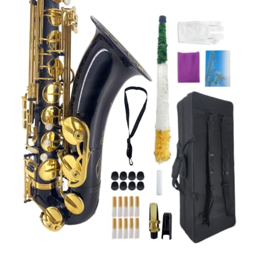Image of Tenor Saxophone Complete Kit w /Case, Mouthpiece, 10pc Reeds, Professional B Flat Tenor sax, Gold Brass Lacquer, Rich, Warm Tone for Jazz & Classical, Ideal for Students to Pros(Black)