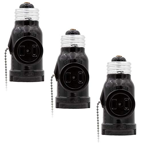 Maxxima Dual Outlet Light Socket Adapter, with Pull Chain, Turn E26