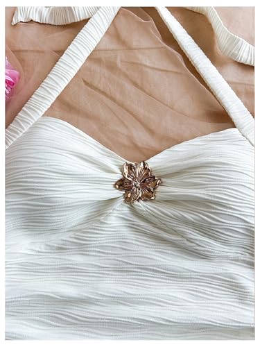 SOLY HUX Women's V Neck Halter Tops Open Back Y2k Ruched Floral Metal Summer Going Out Cami Tops4