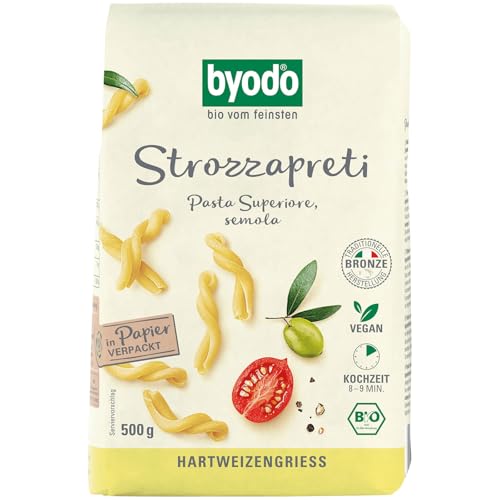Bio Strozzapreti Nudeln 500g - Byodo, DE-KO-013 zertifiziert, Semola, Premium Italienische Pasta, Vollkorn & Vegan - Perfekt für klassische & moderne Rezepte
