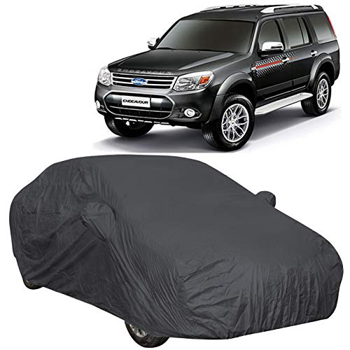 Image of 190 Taffeta Water Resistant Car Body Cover Compatible with Ford Endeavour (2009 to 2015) with Mirror Pockets (Grey /Navy Blue)