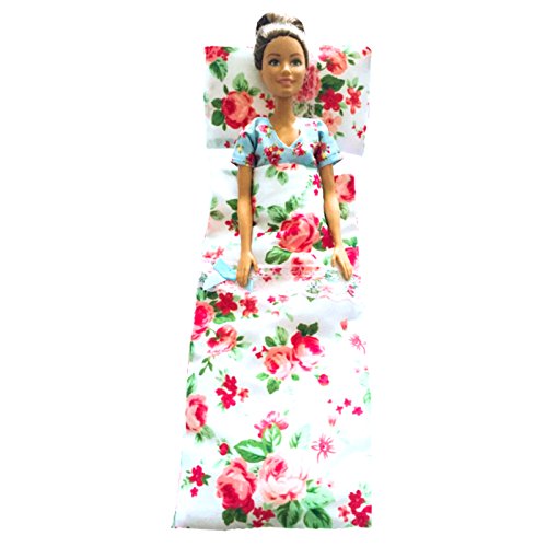 Juego de pijama de 4 piezas para muñecas de tamaño Barbie/Sindy, con edredón y almohada a juego,...