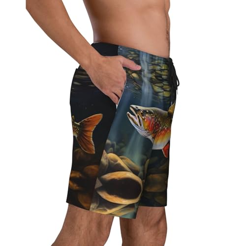 Brook Trout Fishing Wave Print Men's Beach Pants Lightweight Quick-Dry Swim Pants with Mesh Lining for Men3