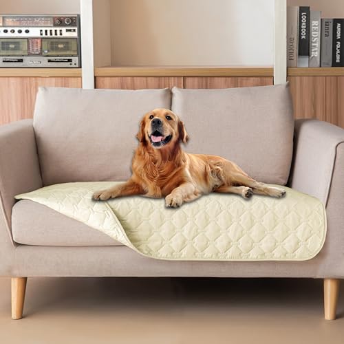 Image of gogobunny 100% Double-Sided Waterproof Dog Bed Cover Pet Blanket Sofa Couch Furniture Protector for Puppy Large Dog Cat, Reversible (32x53 Inch (Pack of 1), Dark Cream /Light Cream)