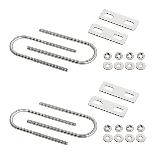 Image of Round U-Bolts 1.38 inch(35mm) Inner Width M6 Thread 304 Stainless Steel Silver with Plates Nuts Flat Washers for Car /RV /Trailer Bumper, 4Pcs