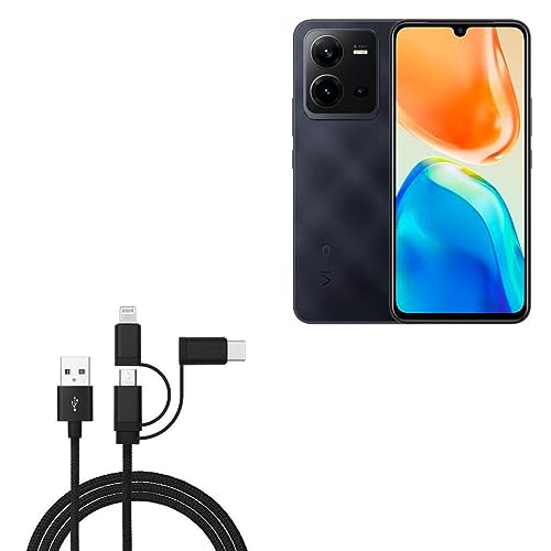 BoxWave Cable Compatible with vivo V25e - AllCharge 3-in-1 Cable - Jet Black