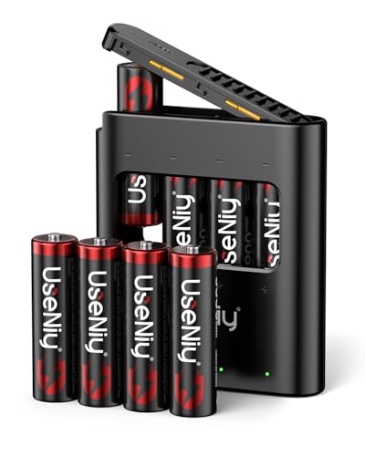 UseNiy Lithium AA Akku 8 stück mit Ladegerät, wiederaufladbare AA Batterien, 3600mWh hohe Kapazität Mignon AA Batterien, 1.5V Lithium AA Batterien und Akku Ladegerät mit Ladung-Aufbewahrung Funktion