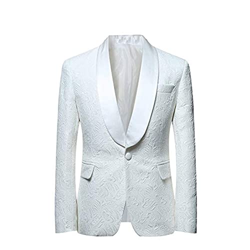 Paisley White Premium Floral Tuxedo Prom Wedding Grooms 2 Pieces Suits Blazer Pants2