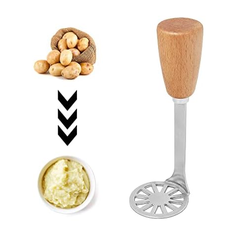 UYST Masher Potato Wooden Handle Multifunctional Potato Masher Potato Masher Wooden Triangle Mashing Plate Suitable for Vegetables Potatoes Purple Potatoes Fruit for Making Desserts Supplement Cover
