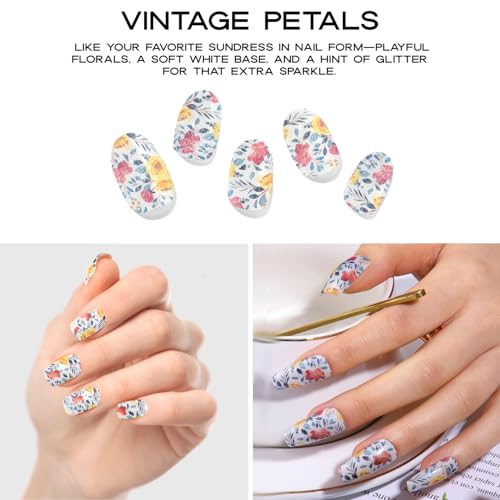 Adora Couture Semi Cured Gel Nail Strips with 20 Pieces, Salon Quality Wraps for Women, UV Gel Stickers, UV Light Required, Vintage Petals