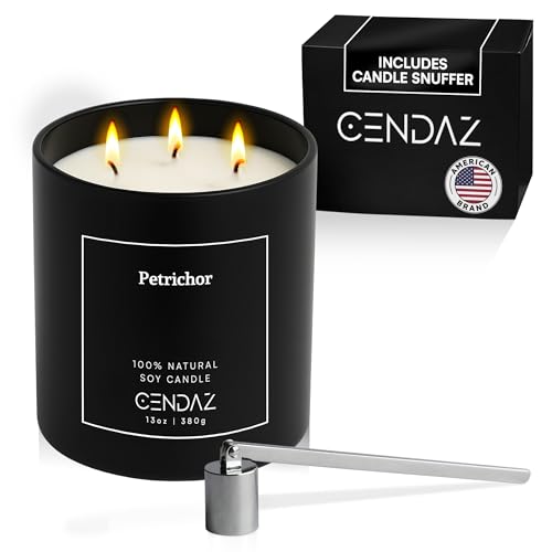 Petrichor Scented Soy Candle with Snuffer Included 3 Wick Candle