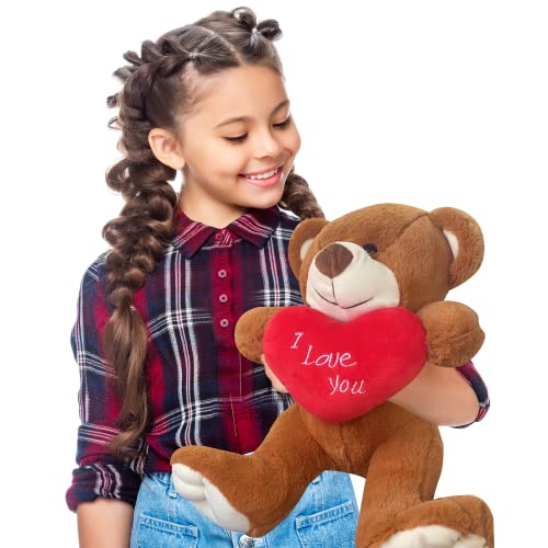 Vyusit Plush Teddy Bear Stuffed Animal, 9.84 Inch Teddy Bear With Red Heart, I Love You! Cute Soft Plush Toys For Valentine's Day Wedding Birthday Party #TOP6