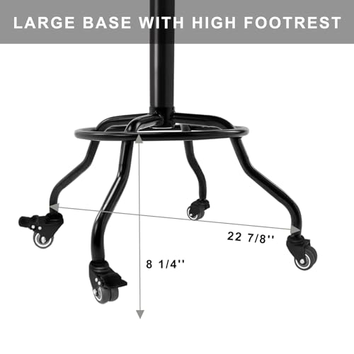 Heavy Duty Shop Stool with Ergonomic Backrest - Lockable Rubber Wheels & Adjustable Height, 360° Swivel, High Footrest for Garage Workshop Workbench, 350lbs Capacity (Black, 26"-31"')