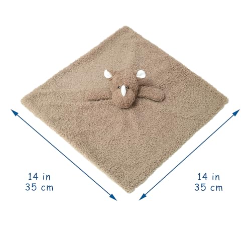 Image of Baby Brown Rhino Soft Stuffed Animal Security Blanket, Plush Rhino Character Lovey Blanket, Baby Shower /Nursery Gift, Newborn Infant Toddler Snuggle Blankie for Boys Girls, 14 Inches