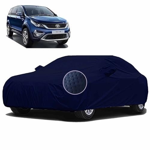 Sulfar 100% Waterproof Car Body Cover Compatible with Mirror for Tata Hexa (Triple Stitched, Full Bottom Elastic, Blue-TB)