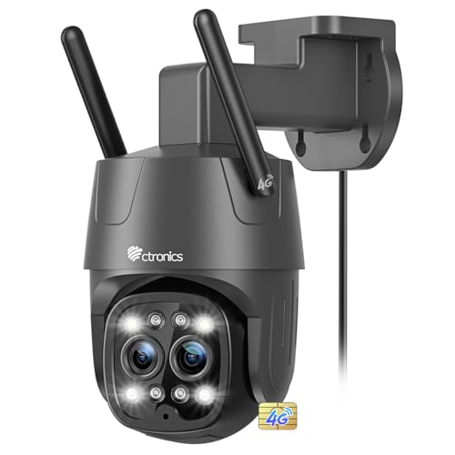 Ctronics 3G/4G LTE Telecamera con Sim, Doppio Lente, Zoom 6X, Visione Notturna, Audio Bidirezionale