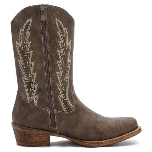 Image of GLOBALWIN Women's Mid Calf The Western Cowgirl Boots Fashion Cowboy Boots For Women Chunky Low Heel