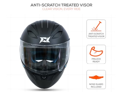 Image of Axxis Segment by MT Group, Solid Full Face Helmet | ISI & DOT Certified | Aerodynamic Shell | Anti-Scratch Visor | Motorcycle Helmet for Men & Women