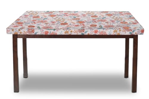Image of The Furnishing Tree Elastic Cotton Rectangular Dining Table Cover 36x63 in Inches Floral Multicolor on offwhite Base