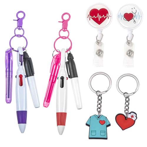 Lot de 12 Mini Surligneurs pour Infirmière - Marqueur Permanent, Stylo à Bille Rétractable avec Porte-Clés - Cadeau d'Infirmière, Porte-Badge