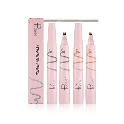 Eyebrow Pencil 2 Pcs Waterproof Dark Brown and Light Brown Long Lasting Eyebrow Makeup Pen with 4 Fork Tips Head Upgrade Design
